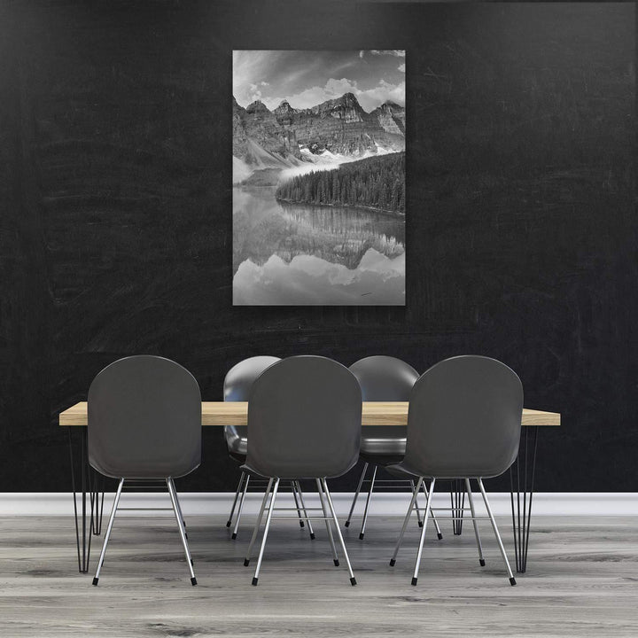 Canadian Lake Reflection, Black and White (Portrait) Wall Art