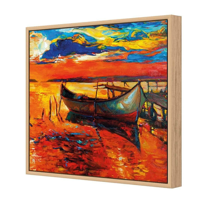 Boat on Orange Waters (square) Wall Art