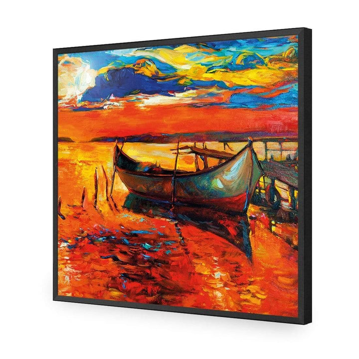 Boat on Orange Waters (square) Wall Art